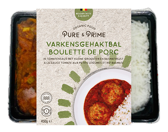 Pure & Prime Varkensgehaktbal - tomatensaus - groenten & basmati rijst bio 450g